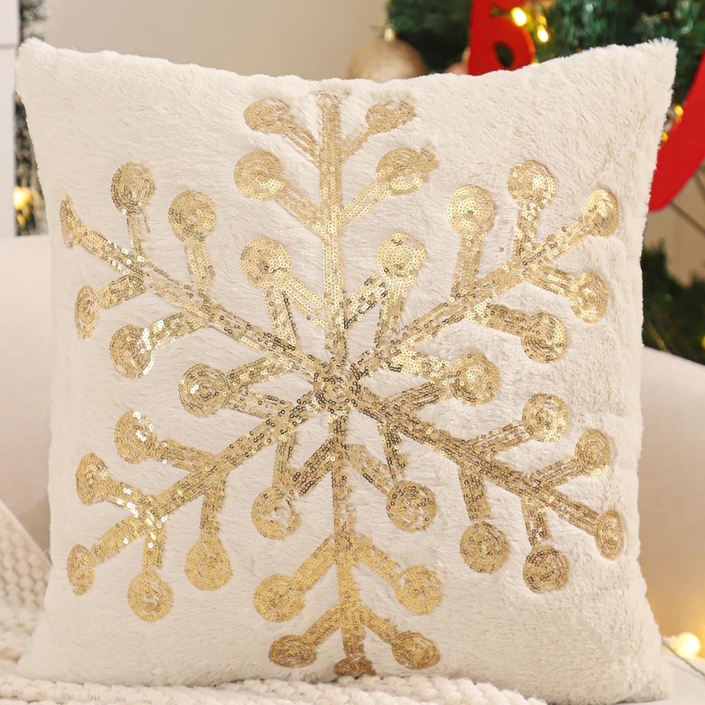 Christmas Decorative Pillow Cover, Faux Leather, Snowflake, Reindeer Bow, Christmas Tree, Winter Plush, Farmhouse
