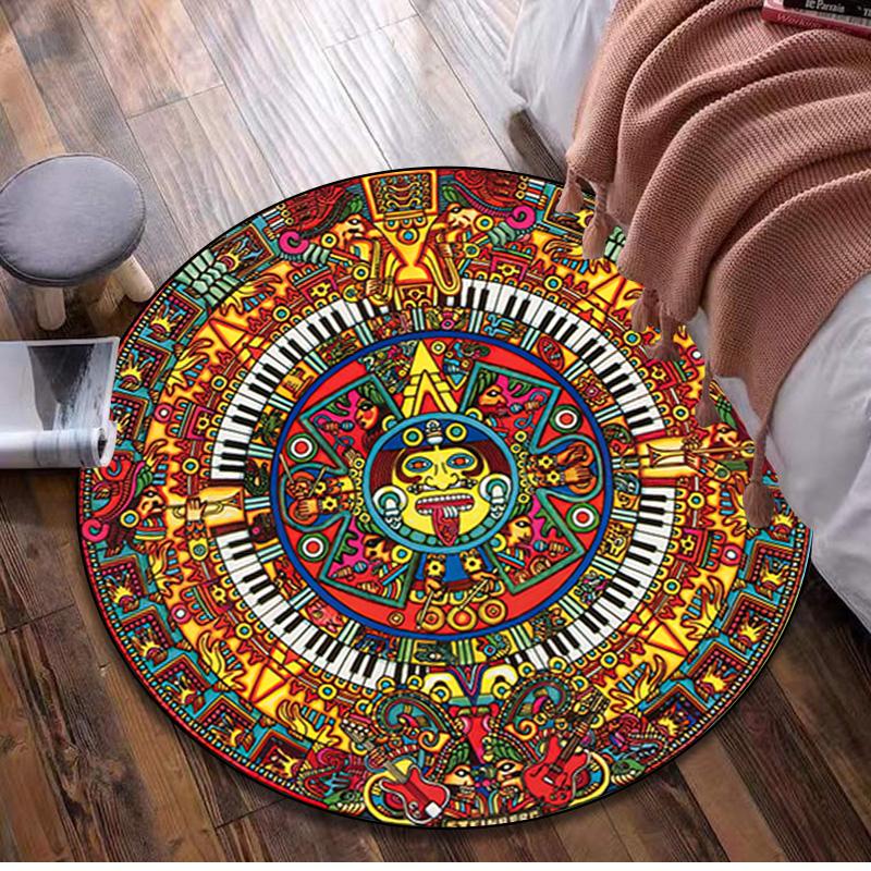 1Pc Aztec Circular Print Rug - home decoration Carpet For Living Room Bedroom Flooring Computer Chair Area Rug