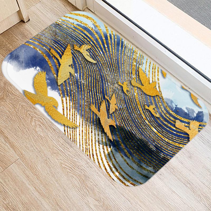 Golden bedruckte Fußmatte für Küche, Bad, Eingangsbereich, Korallensamt, Teppich, Fußmatte, farbenfrohe Fußmatten für den Innenbereich, rutschfester Teppich, Heimdekoration