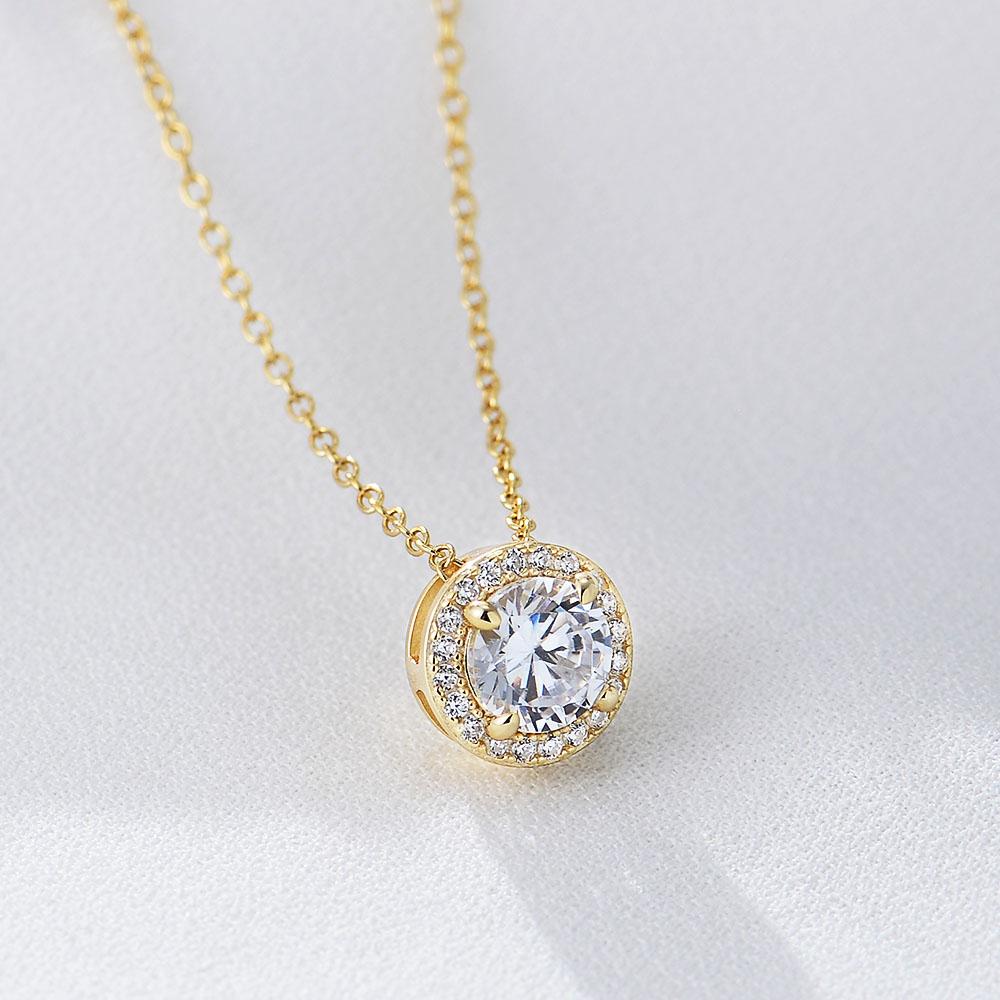 Lady Fashion Wedding Jewelry 14k Gold Plated Elegant Sterling Silver 925 Round Brilliant Cut Zircon Fine Necklace Jewellery