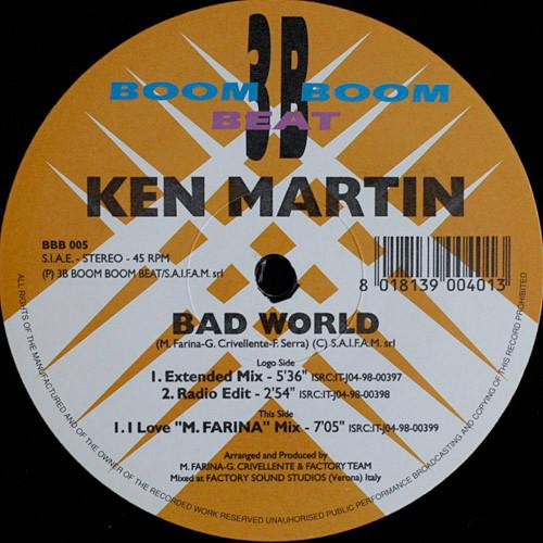 

12-дюймовая пластинка KEN MARTIN Bad World BBB005 Boom Boom Beat 1998 Италия Танцевальная Электроника Б/у