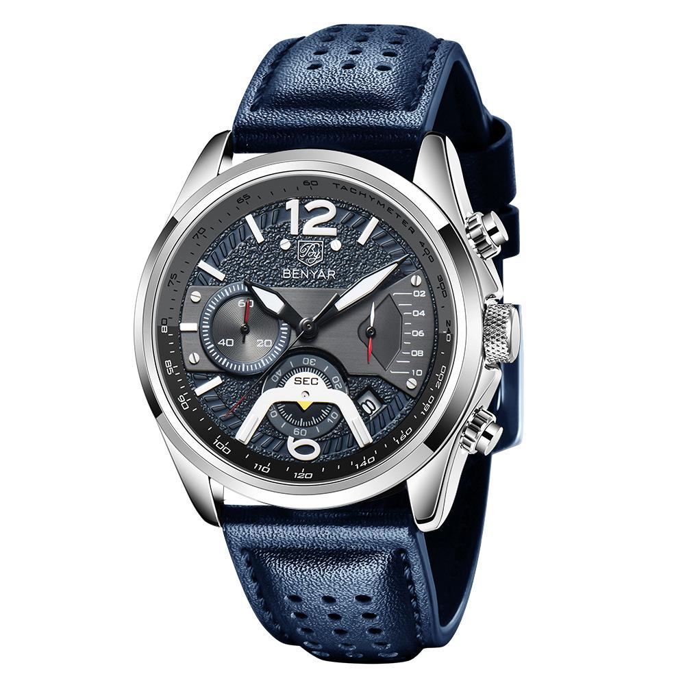 Benyar Men s Fashion Sport Chronograph Leather Quartz Watch - Model 5171