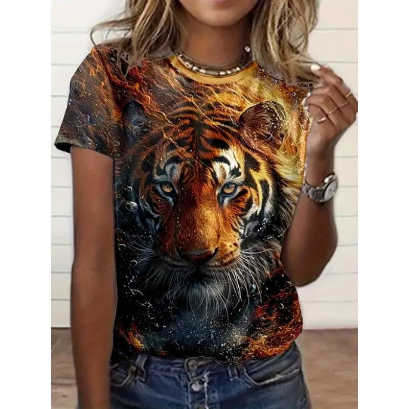 Summer Round Neck 3D Animal Print Top Fashionable Casual Short Sleeved Women's T-shirts