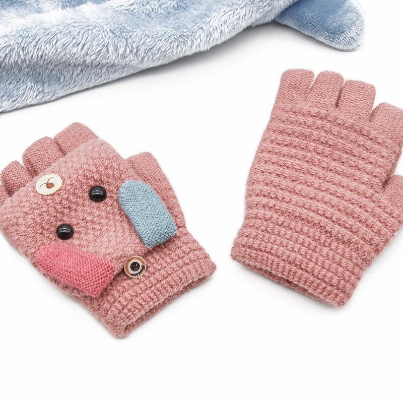 Children's Fingerless Winter Cartoon Kitten Gloves - Warm, Cute, Knitted Imitation Cashmere for Elementary Students