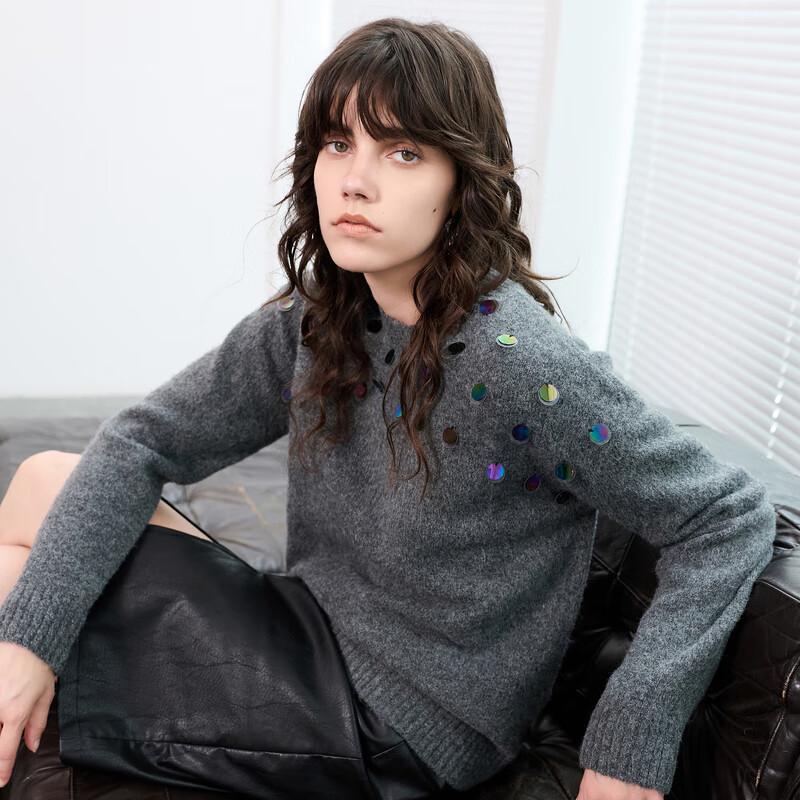 Sancai Women's Sequin Knit Round Neck Sweater