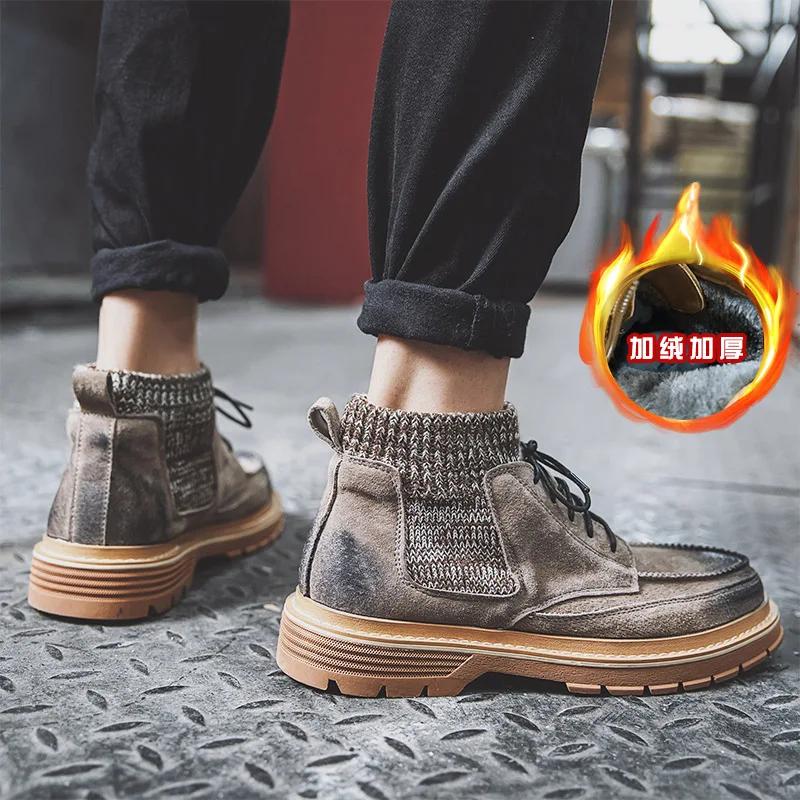 

Men Spring Autumn Casual Boots Leather GenuineLeather New Casual Genuine Fashion Short British Style Middle High shoes 43