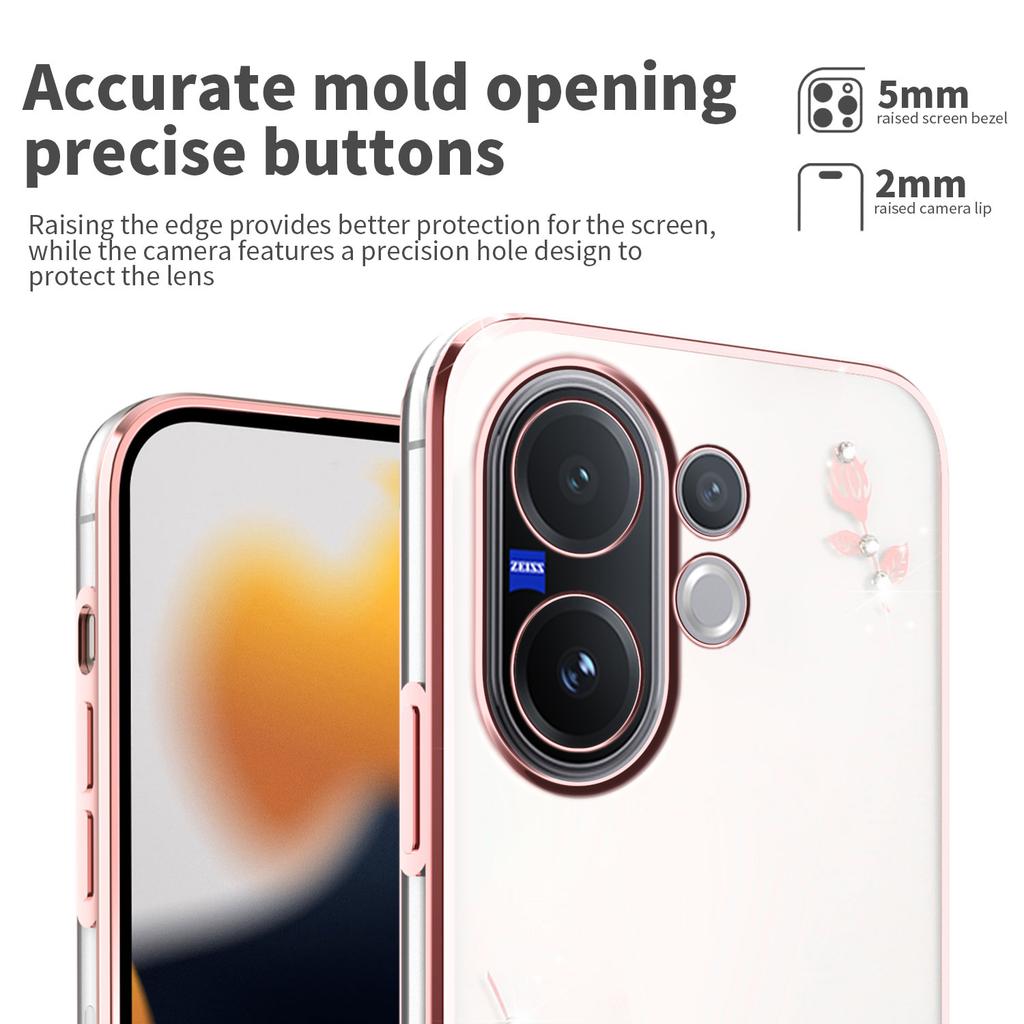 For vivo V60 5G Case Flower Rhinestone Decor TPU Phone Cover