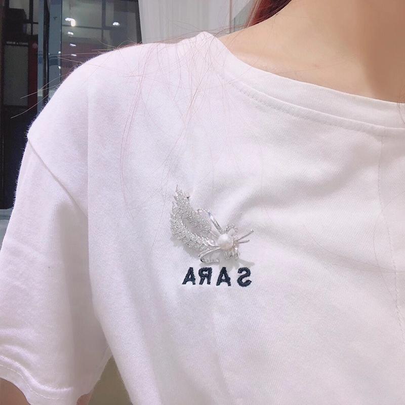Luxury Gold Plated  Zircon Pearl Feather Leaf Brooch for Unisex Engagement Party Gift