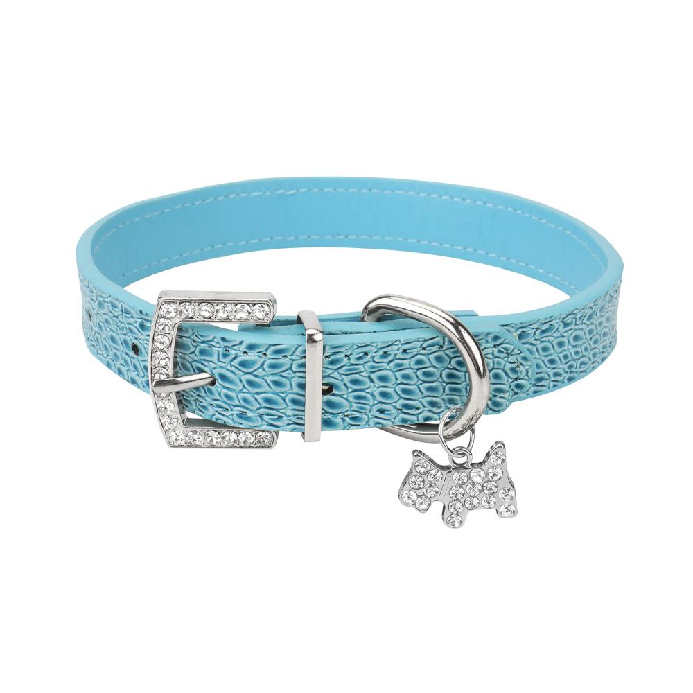 Small Durable Dog Collar PU Leather Padded Pet Collars with Puppy Pendant & Rhinestone Buckle for Small Medium Large Dogs & Cats