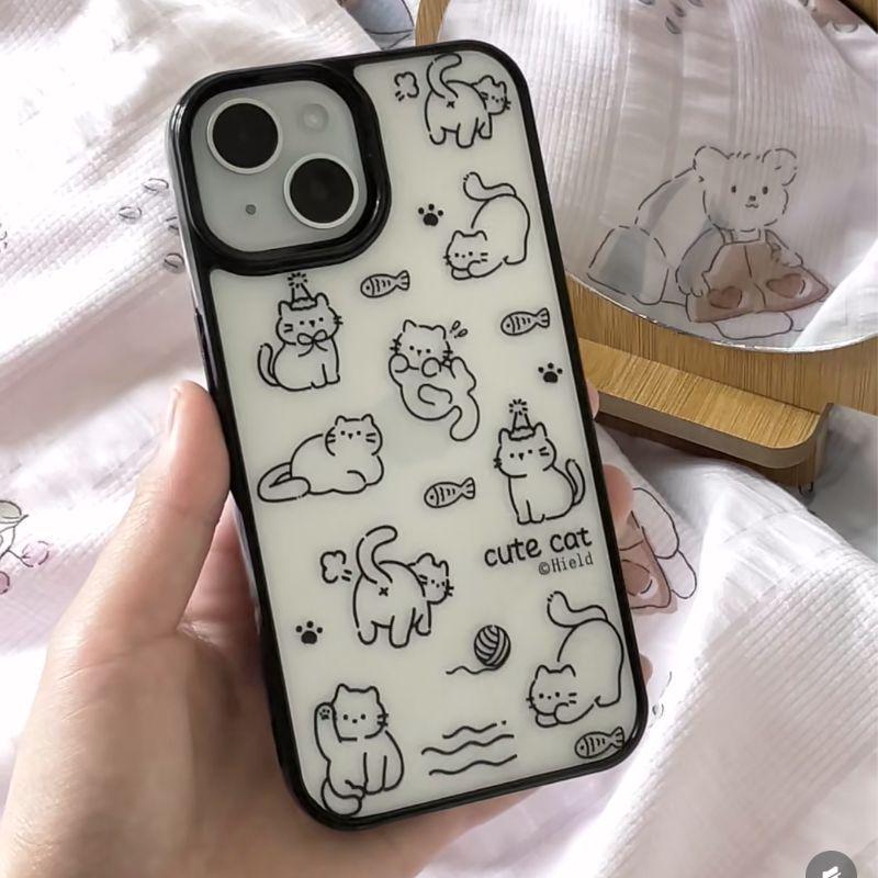 

Line Art Cat Illustration Acrylic Back Panel for 14, 15, 16 & 17 Pro Max Phone Cases iPhone 12
