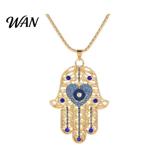 Scratch Resistant Necklace Devil Eye Vintage Chain with Hamsa Hand Pendant Rhinestone Palm Jewelry Gifts for Women Wife Girlfriend Anti-Oxidation