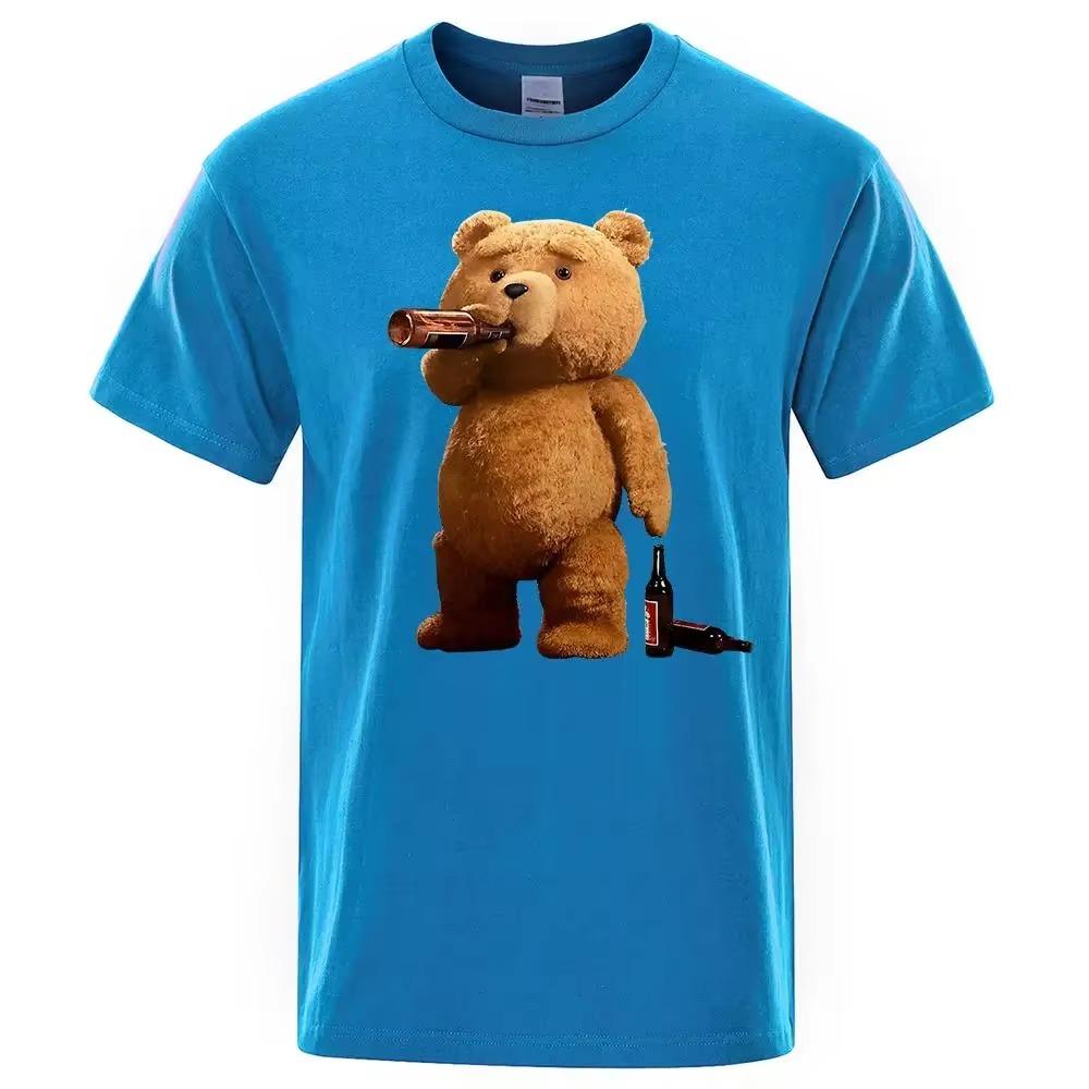 Beautiful Ted Bear drinking beer Foster funny printed man shirt short random sleeves Loose Oversize T Street hip hop shirts