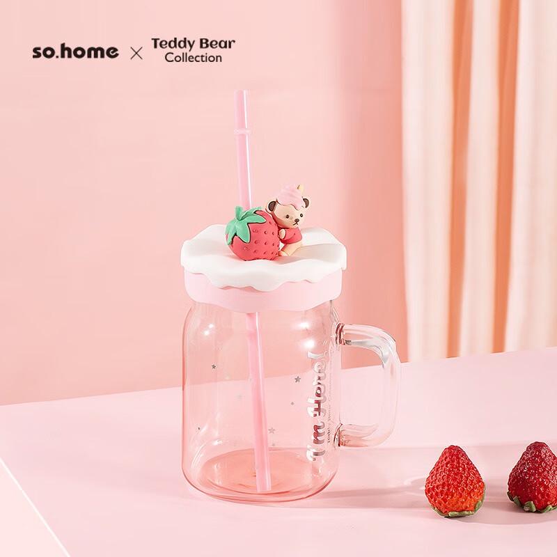 

sohome Teddy Bear Mason Straw Glass Cup