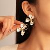 Simple Sweet Gold Color Hollow Flower Stud Earrings Two-Tone Black White Floral Earrings for Women Fashion Daily Wear Jewelry