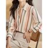 Womens Striped Long Sleeve Shirt With Spliced Fabric For Elegant Office Wear