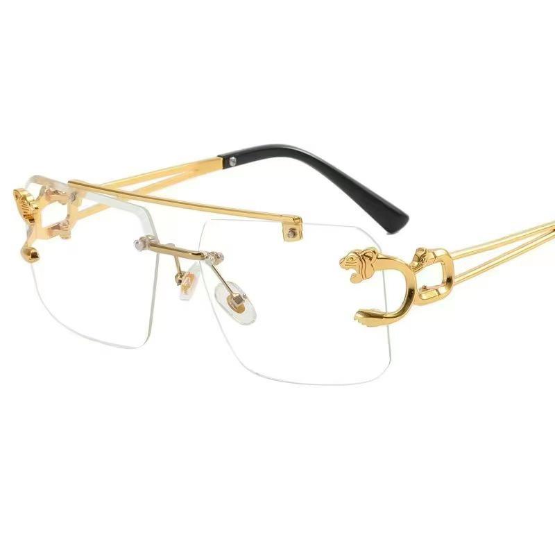 Unisex Square Frame Leopard Head Sunglasses, UV Protection, Trendy and High-End Feel