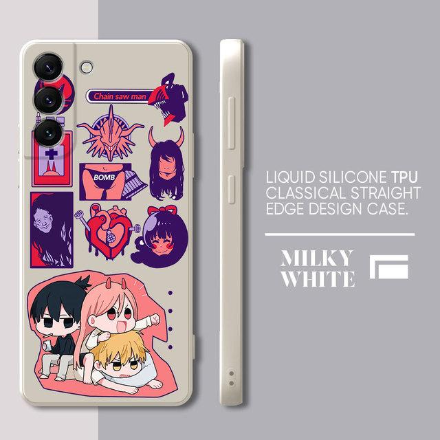 Makima Power Chainsaw Man Phone Case For Samsung Galaxy S23 Ultra S10 S9 Plus S21 5g S10e S8 S22 S20 Anime Square Liquid Cover