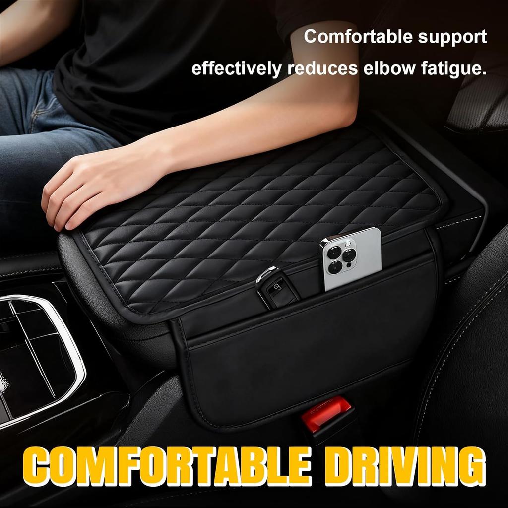 Car Center Console Cover with 2 Storage, Upgraded Microfiber Leather Car Arm Rest Cover, Car Interior Accessories Universal Armrest Cover for Car