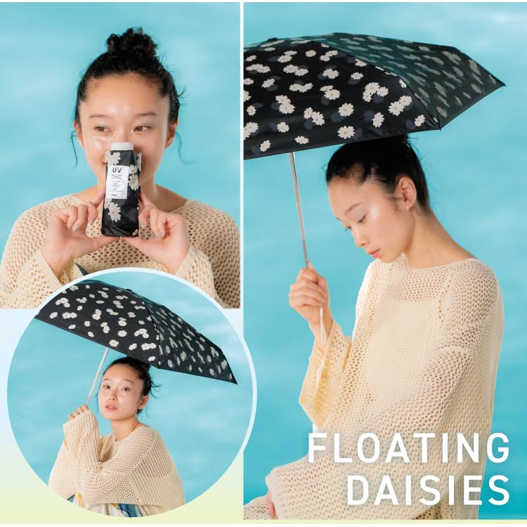 Floating Daisy Baby Black Light UV UPF Heat Suitable for Rain or Lightweight Folding Umbrella for and Stylish for Women [2025] Wpc. Parasol, (Daisy)