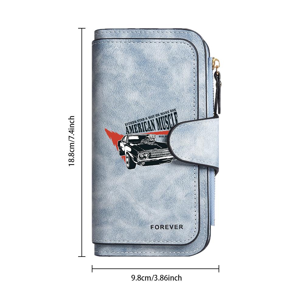 Stylish PU Leather Long Wallet American Muscle Car Printed Card Holder Daily Use Durable Purse