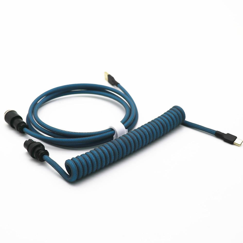 Premium Hand Make USB Type C Data Cable GX16 Black Aviator Spiral USB Coiled Keyboard Cable