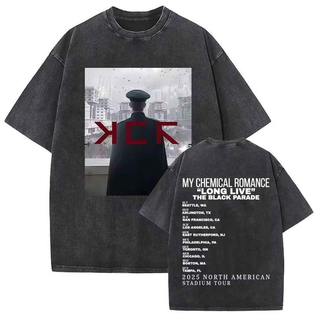Washed Vintage Rock Band My Chemical Romance The Black Parade Tour  Tshirt Mens Women Fashion Punk Emo Oversized T Shirts