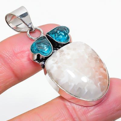 Natural Scolecite, Topaz Gemstone 925 Sterling Silver Gift Pendant 2.09" n1H77