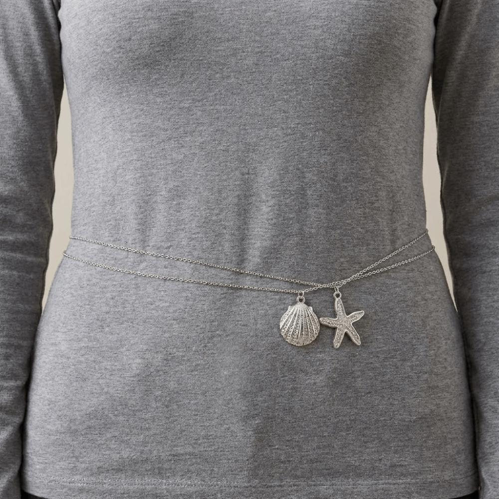 2 Stück/Set Muschel Seestern Taillenkette Anhänger Körperkette Schmuck Bikini Bauchkette Sommer