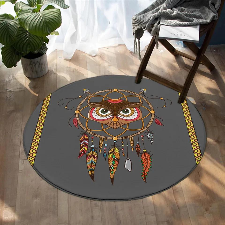 Bunter Traumfänger Runder Teppich Böhmischer Stil Teppich Rutschfeste Bodenmatte für Büro Schlafzimmer Wohnzimmer Küche Badezimmer Dekor