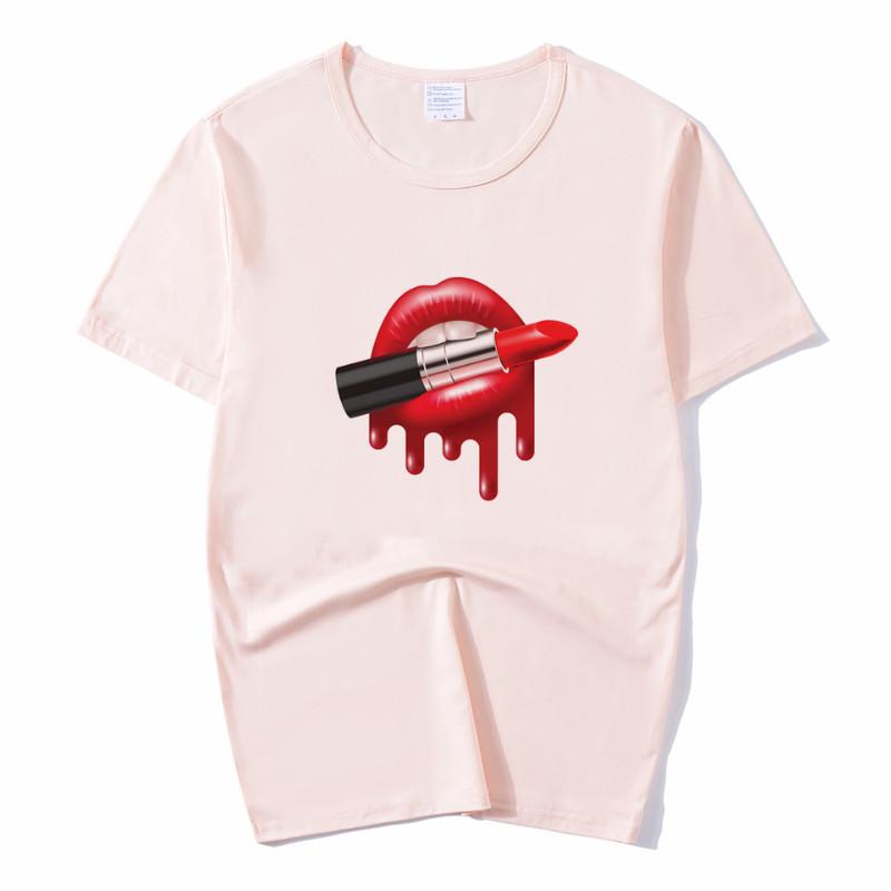 Summer Tops Red Mouth Lip Kiss Printed Women Fashion Tshirt Funny Leopard Graphic Tee