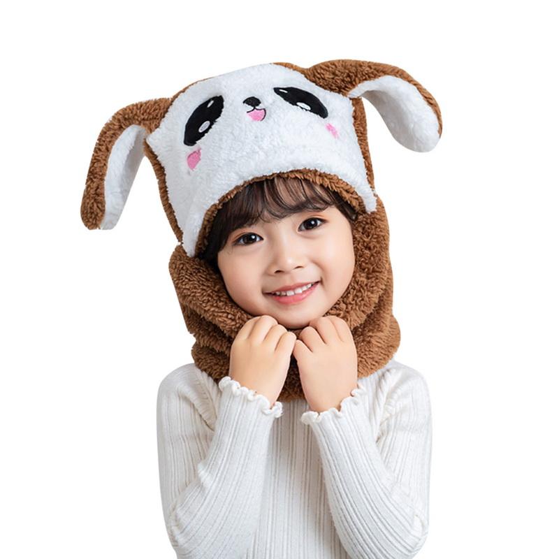 Children Cartoon Cute Bear Rabbit Hat Scarf Girls Boys Winter Soft Thicken Scarves Beanie Double Warm Fleece Kids Hats