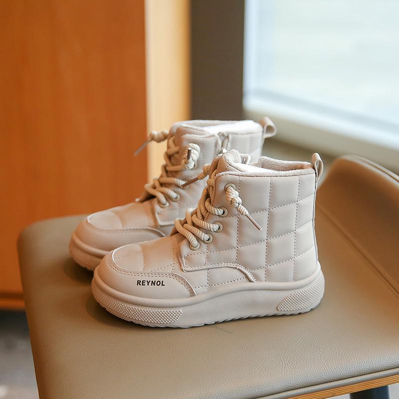 

Детские хлопковые кожаные ботильоны на флисовой подкладке Осень/Зима 2025: Обувь на мягкой подошве для девочек и мальчиков Size 33, 20CM хаки