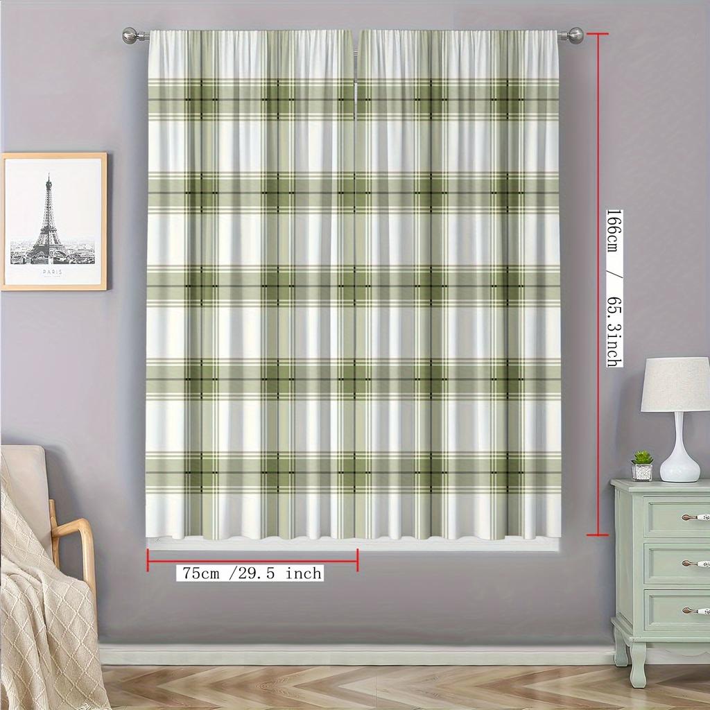 2pcs Home Decoration Curtains, Bed Sheets, Geometric Square Grid Art Decoration with Rod Pocket Curtains, Suitable for Kitchens,