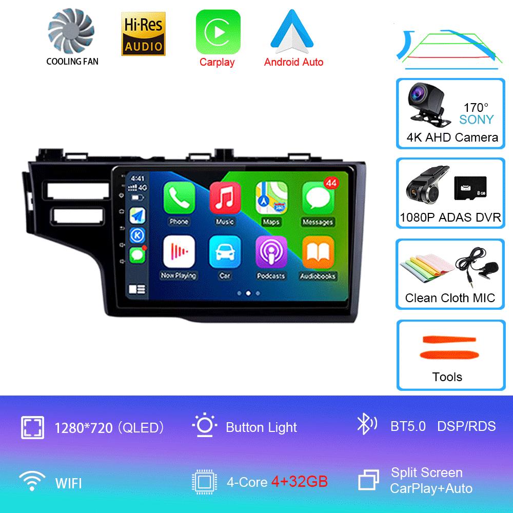 Android 14 Car Radio For Honda Jazz 3 2015 - 2020 Fit 3 GP GK 2013-2020 QLED Multimedia Player GPS Navigation BT Carplay Auto