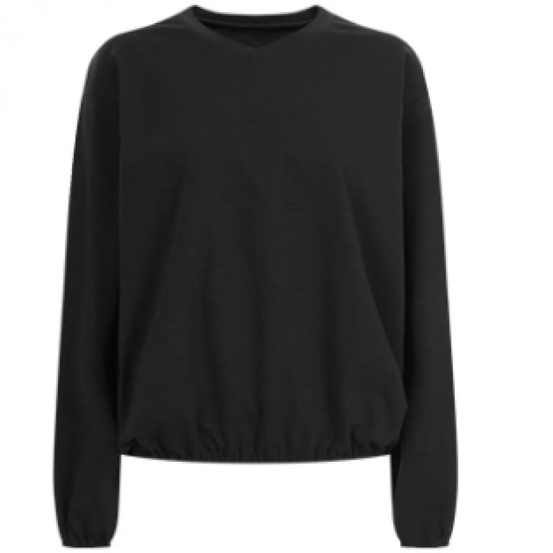 Shop Women V Neck Band Shirring Loose FiT Long sleeVe T shirT Charcoal Dai Wsh