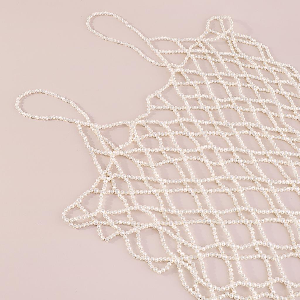 Elegant Pearl Hollow Long Tassel Dress Retro Exaggerated Heavy-duty Camisole Body Chain