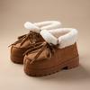 Fashion Winter Warm Fluffy Lace Up Ankle Boots for Women Retro Brown Faux Suede Platform Boots Comfort Anti Slip Chunky Heel Snow Boots