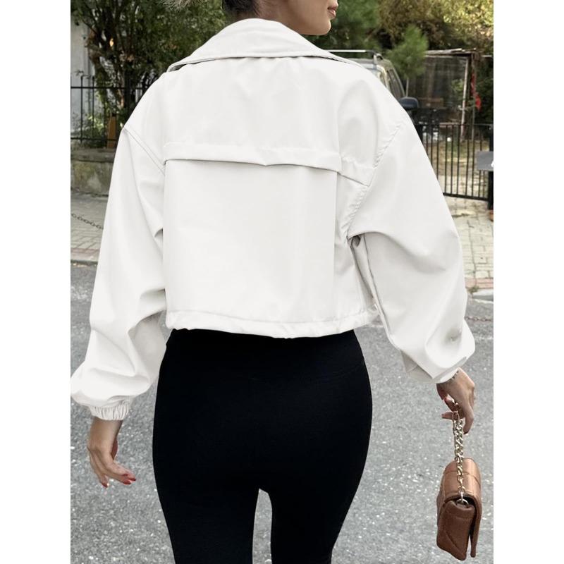 Women's Fashion Casual Solid Color Print Autumn Winter Long Sleeve POLO Neck Jackets  Coats