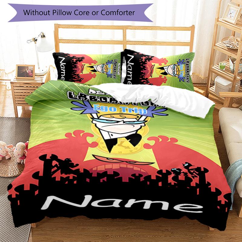 3pcs Custom Name Dexter's Laboratory Bedding Set Duvet Cover Closure Includes 1 Duvet Cover & 2 Pillowcases for All Seasons Bedroom Decor