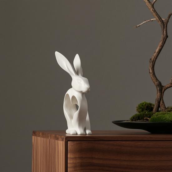 3D Printed Bunny Heart Figurine, Hollow Heart Rabbit Statue, Modern Art Desktop Decoration for Living Room, Tabletop, Shelf, TV Cabinet