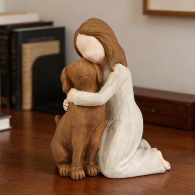 Resin Girl with Dog Figurine Hand-Painted Dog Angel Sculpture for Dogs Lovers Pet Loss Sympathy Gifts for Home Bedroom Living