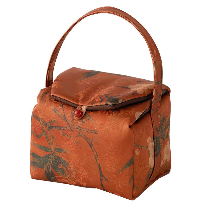 Portable Shockproof Quilted Silk Tea Set Bag - Handheld, Thickened, Outdoor Travel Protection