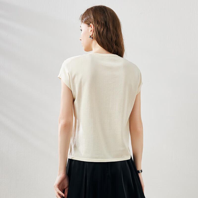 Women's Mulberry Silk Blend Round Neck Short Sleeve Knit Top