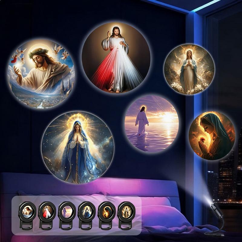 Usb Religious Projector Light 6 Patterns Church Nativity Mary Holy Led Projection Lamp Prayer Bedroom Decor Atmosphere Light