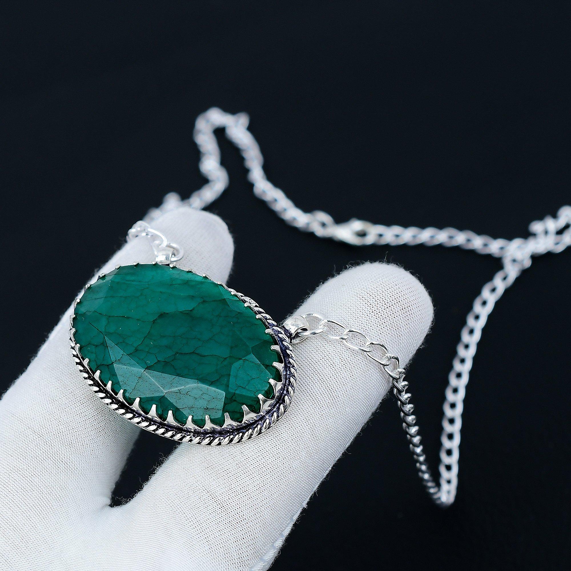 

Ожерелье из изумрудного драгоценного камня, изумрудное ожерелье из стерлингового серебра 925 пробы для свадебного подарка, серебряное изумрудное ожерелье для женских подарков 20 зелёный