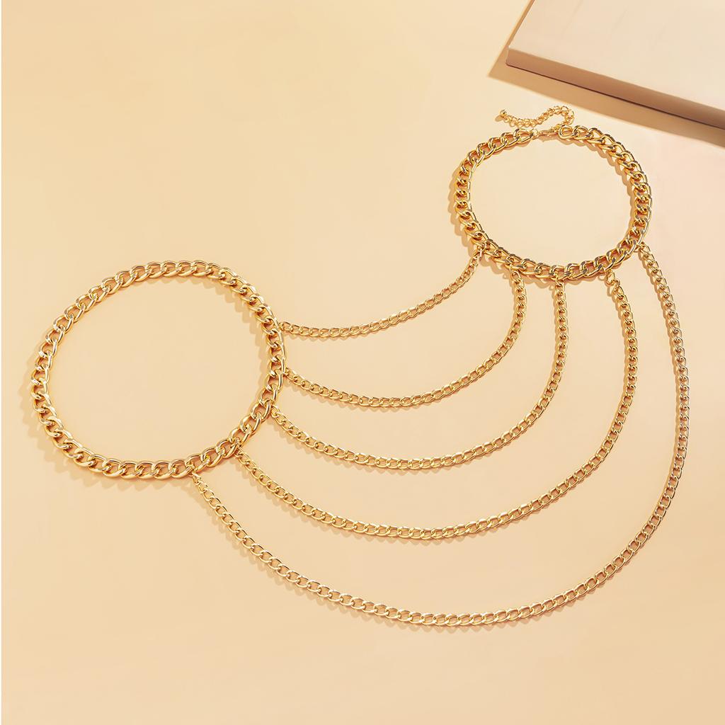 Ingemark Exaggeration Multi Layer Mental Thick Shoulder Chain Necklace for Women Elegant Shawl Gold Color Body Chain New Jewelry