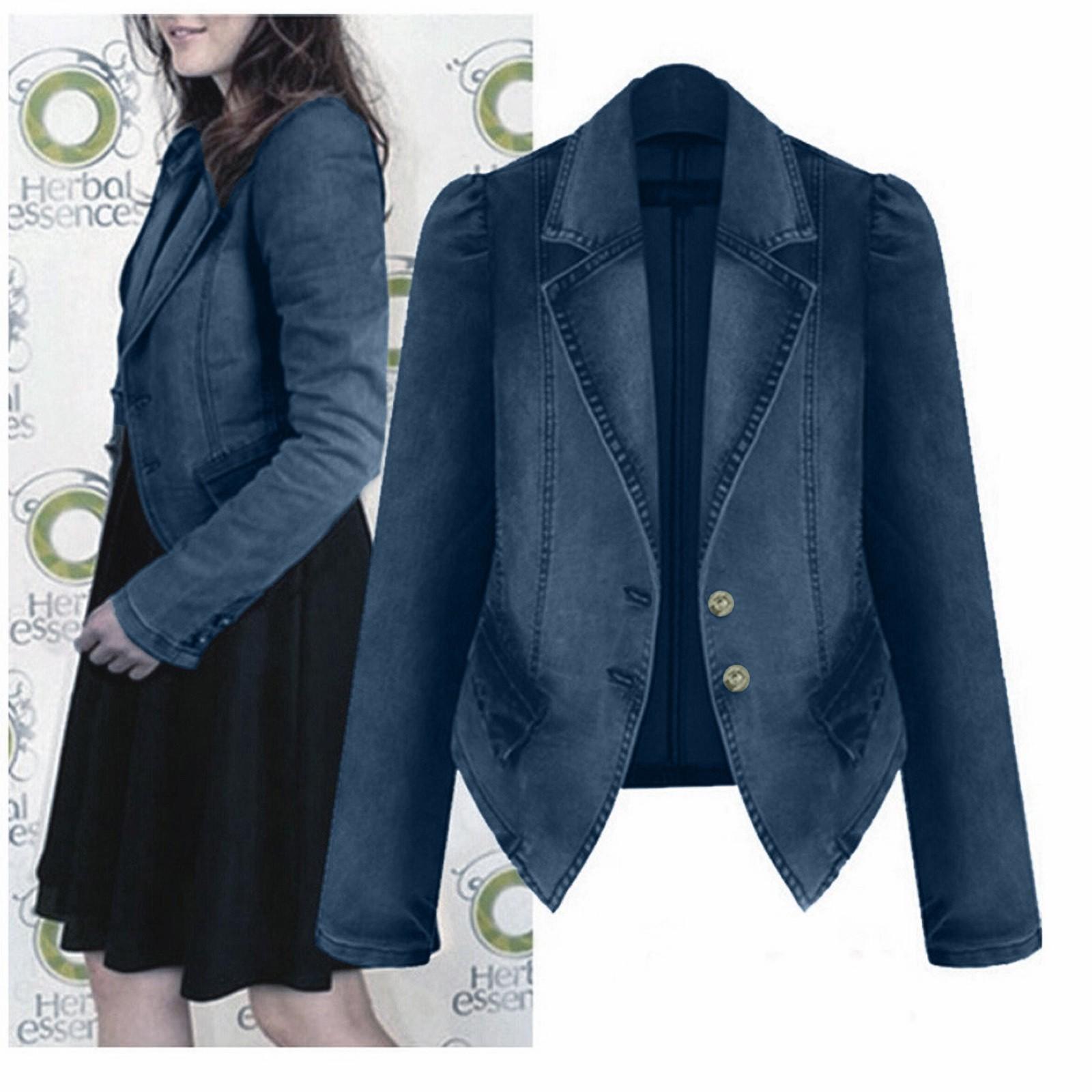 

Fashion Women Casual Long Sleeve Tops Denim Outcoat Pockets Jean Outwear XXL синий