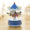 Miniature Horse Carousel Wooden Music Box with Rotating Merry-Go-Round Horses, Wind-Up Musical Figurine Nursery Decor for Baby Room Home Decor,