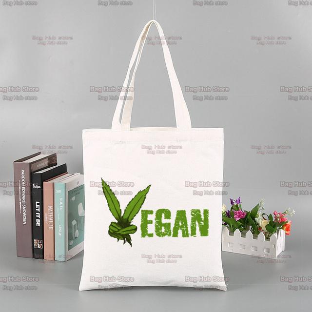 Vegan Funny Kawaii Vintage Funny Shopping Bag Graphic Tote Harajuku Women Canvas Shoulder Bag Female Ulzzang Eco Large-Capacity
