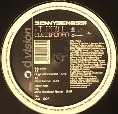 12inch Record BENNY BENASSI, T-PAIN - Electroman DV743 D:vision Record 2011 Italy Dance & Electronica Used